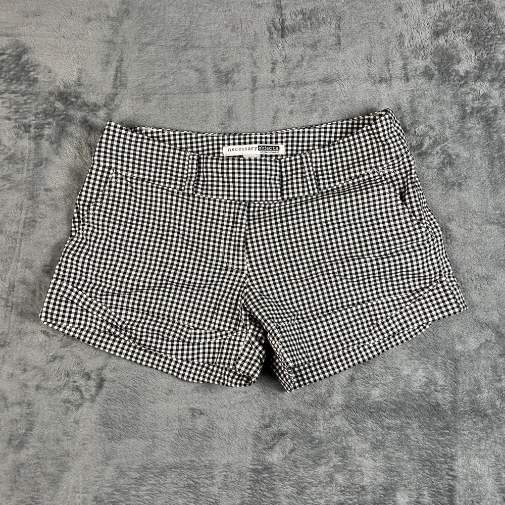 Necessary Objects Womens XS Black White Gingham Cuffed Hem Chino Shorts 12066